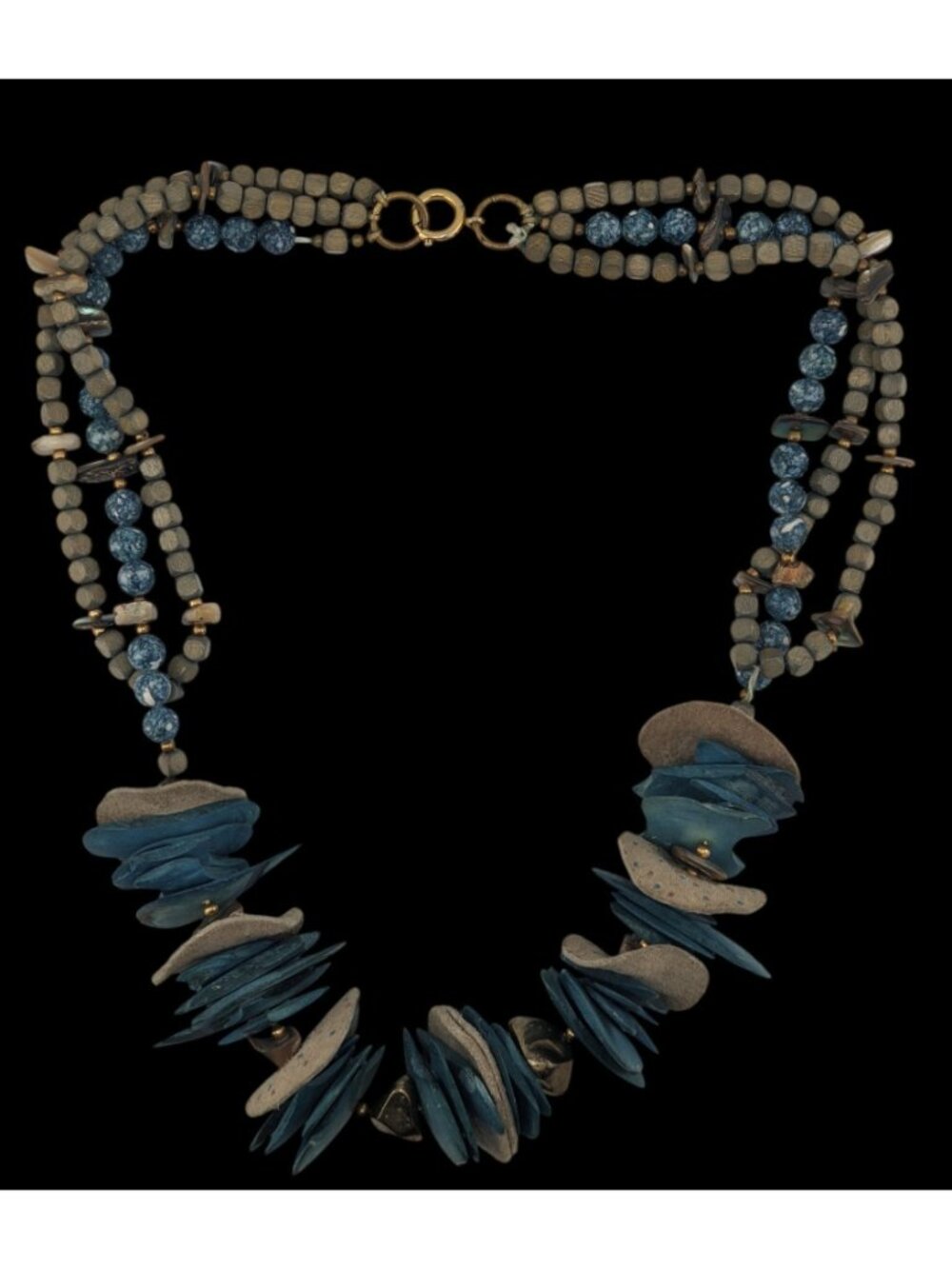 Vintage Bohemian Handmade Necklace With Wood Leather Stone & Shell Accents - Picture 3 of 6